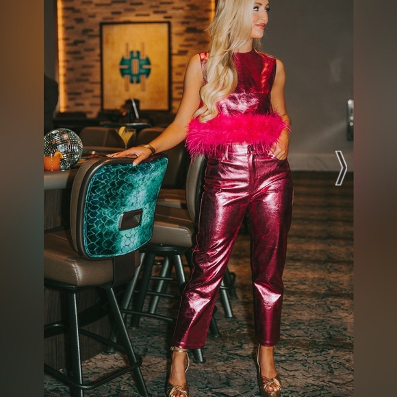 Buddy Love Queenie Metallic Feather Trim Top and Travolta Pants